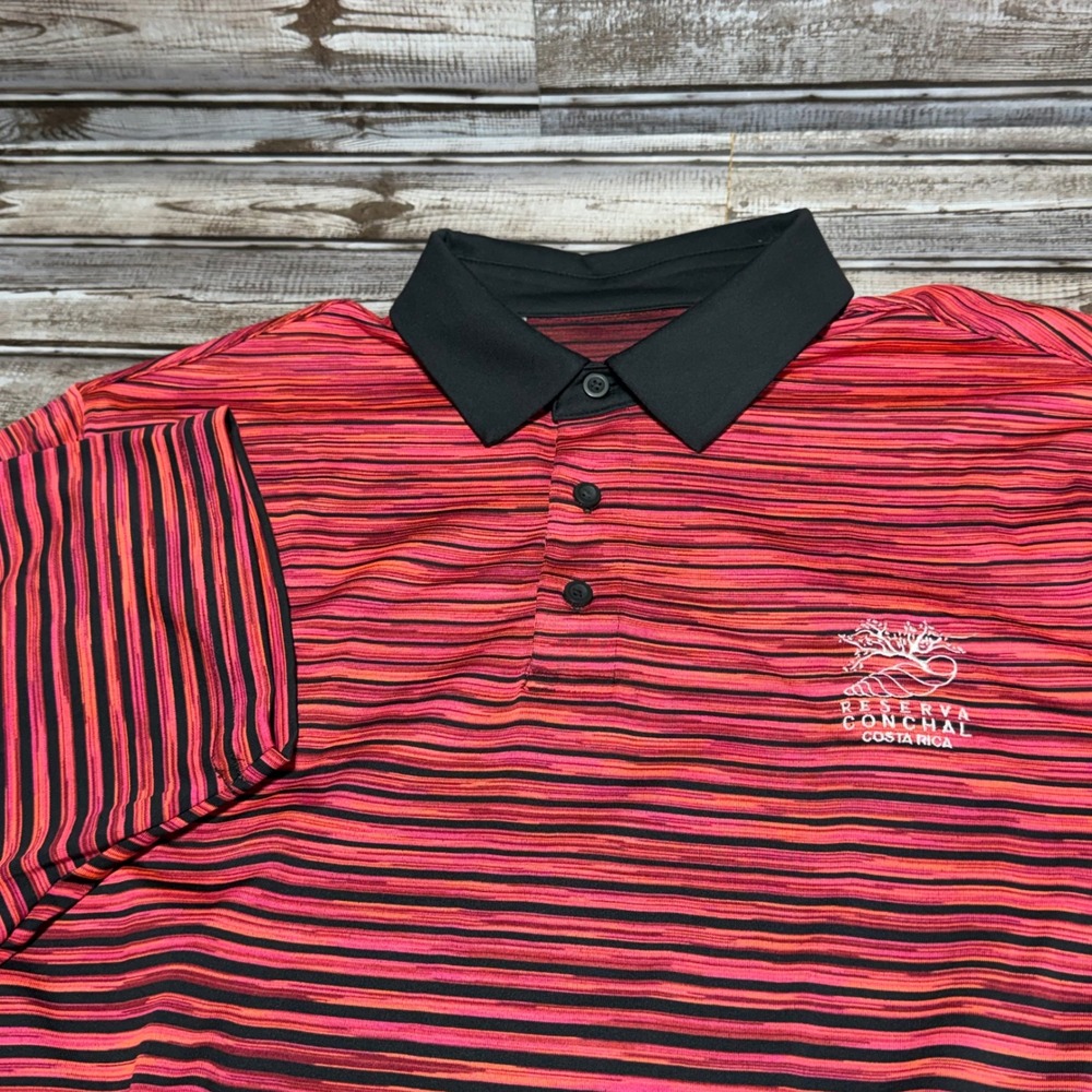 Under Armour Mens Golf Polo Shirt Red Black Stripe Reserva Conchal Costa Rica LG